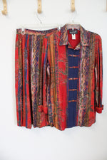 Bonnie Bayton Vintage Red Patterned Rayon Shirt & Skirt Set | S