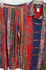 Bonnie Bayton Vintage Red Patterned Rayon Shirt & Skirt Set | S