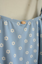 NEW Betsey Johnson Baby Blue and White Floral One Piece Swimsuit with Strap Gems | XL