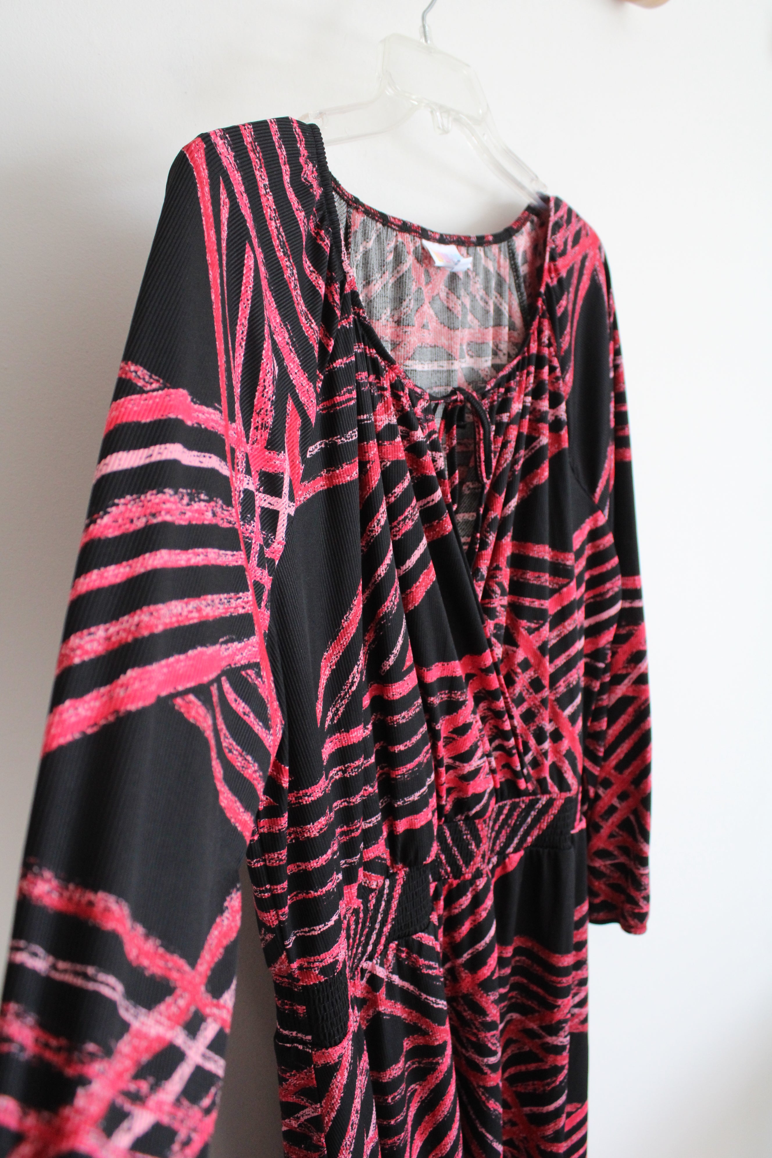 LuLaRoe Black & Pink Patterned Long Sleeved Dress | XL