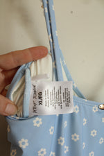 NEW Betsey Johnson Baby Blue and White Floral One Piece Swimsuit with Strap Gems | XL