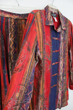 Bonnie Bayton Vintage Red Patterned Rayon Shirt & Skirt Set | S