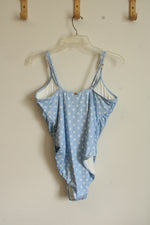 NEW Betsey Johnson Baby Blue and White Floral One Piece Swimsuit with Strap Gems | XL