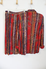Bonnie Bayton Vintage Red Patterned Rayon Shirt & Skirt Set | S