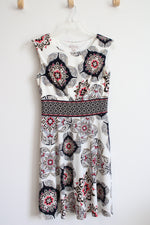 Dressbarn White Black Patterned A-Line Dress | 10