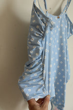 NEW Betsey Johnson Baby Blue and White Floral One Piece Swimsuit with Strap Gems | XL