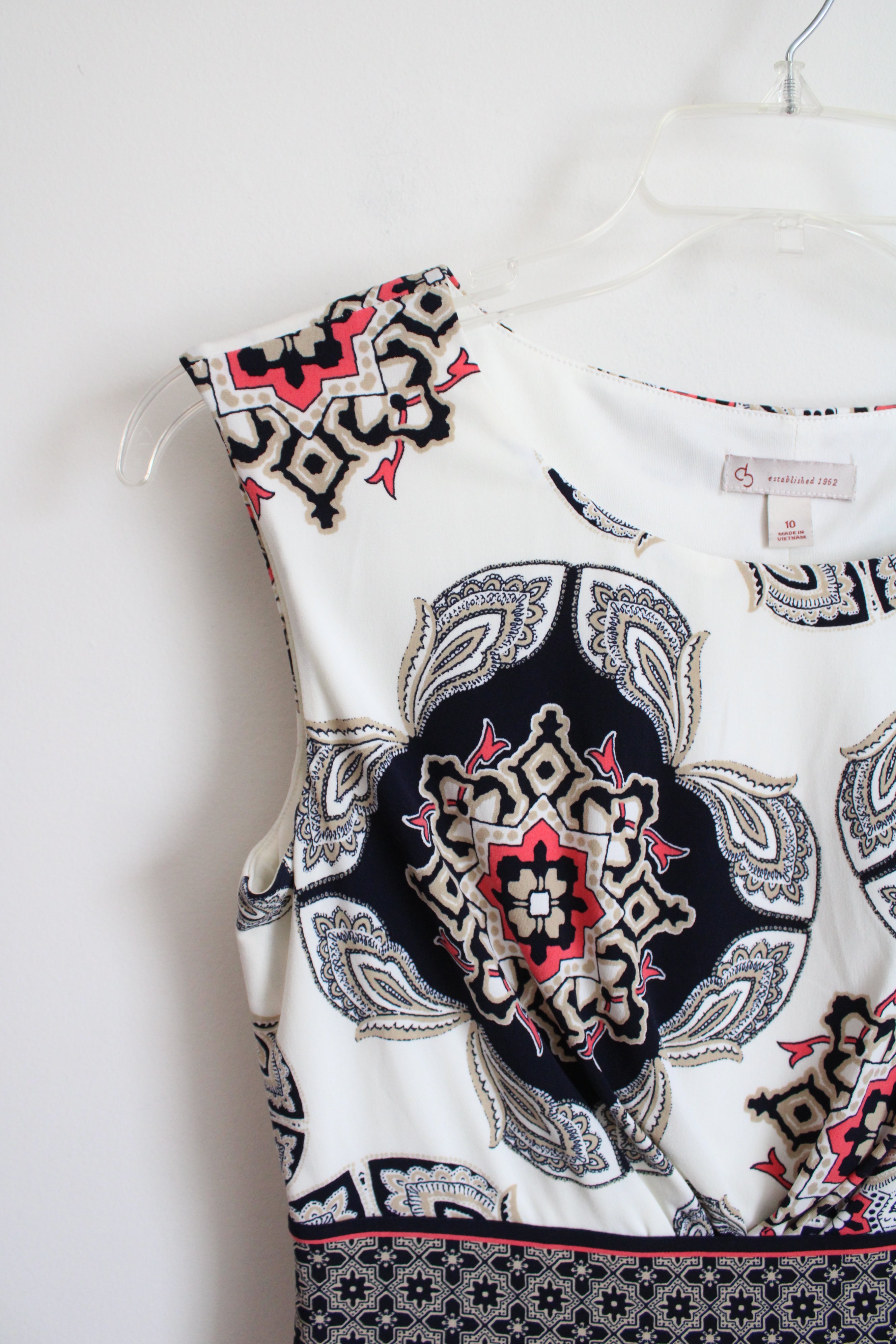 Dressbarn White Black Patterned A-Line Dress | 10