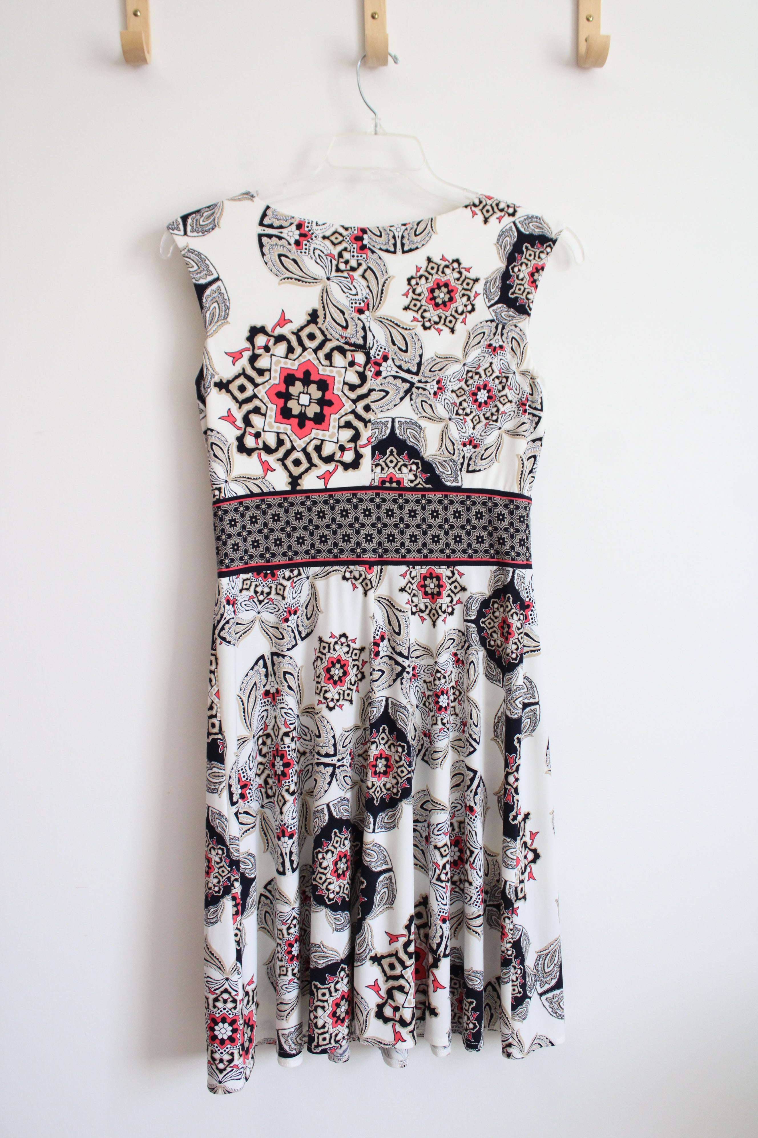 Dressbarn White Black Patterned A-Line Dress | 10