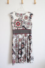 Dressbarn White Black Patterned A-Line Dress | 10