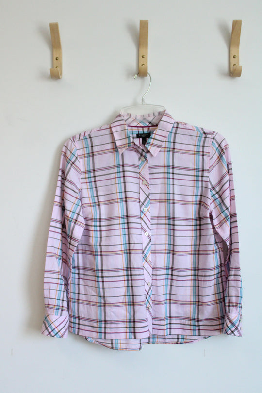 Talbots Pink Plaid Button Down Shirt | M Petite