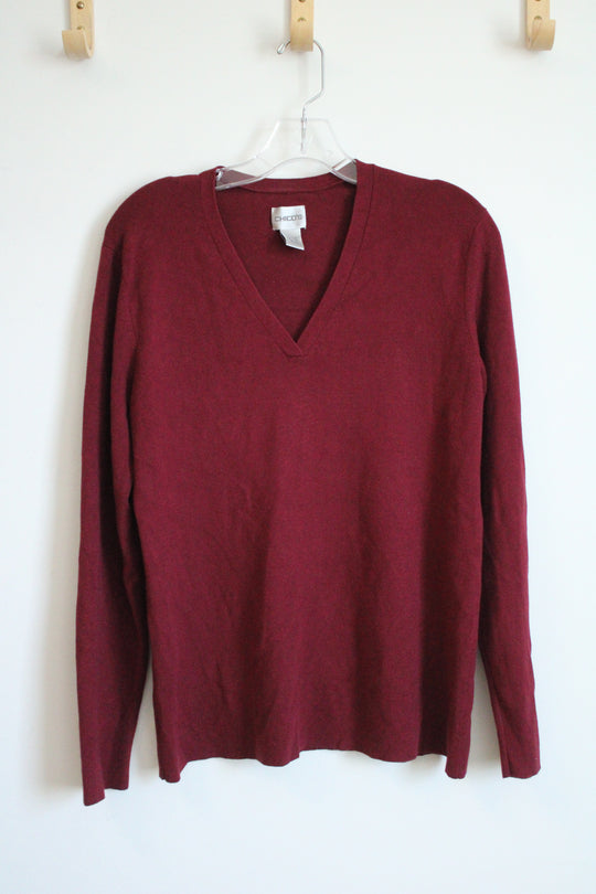 Chico's Burgundy Long Sleeve V-Neck Sweater | 3