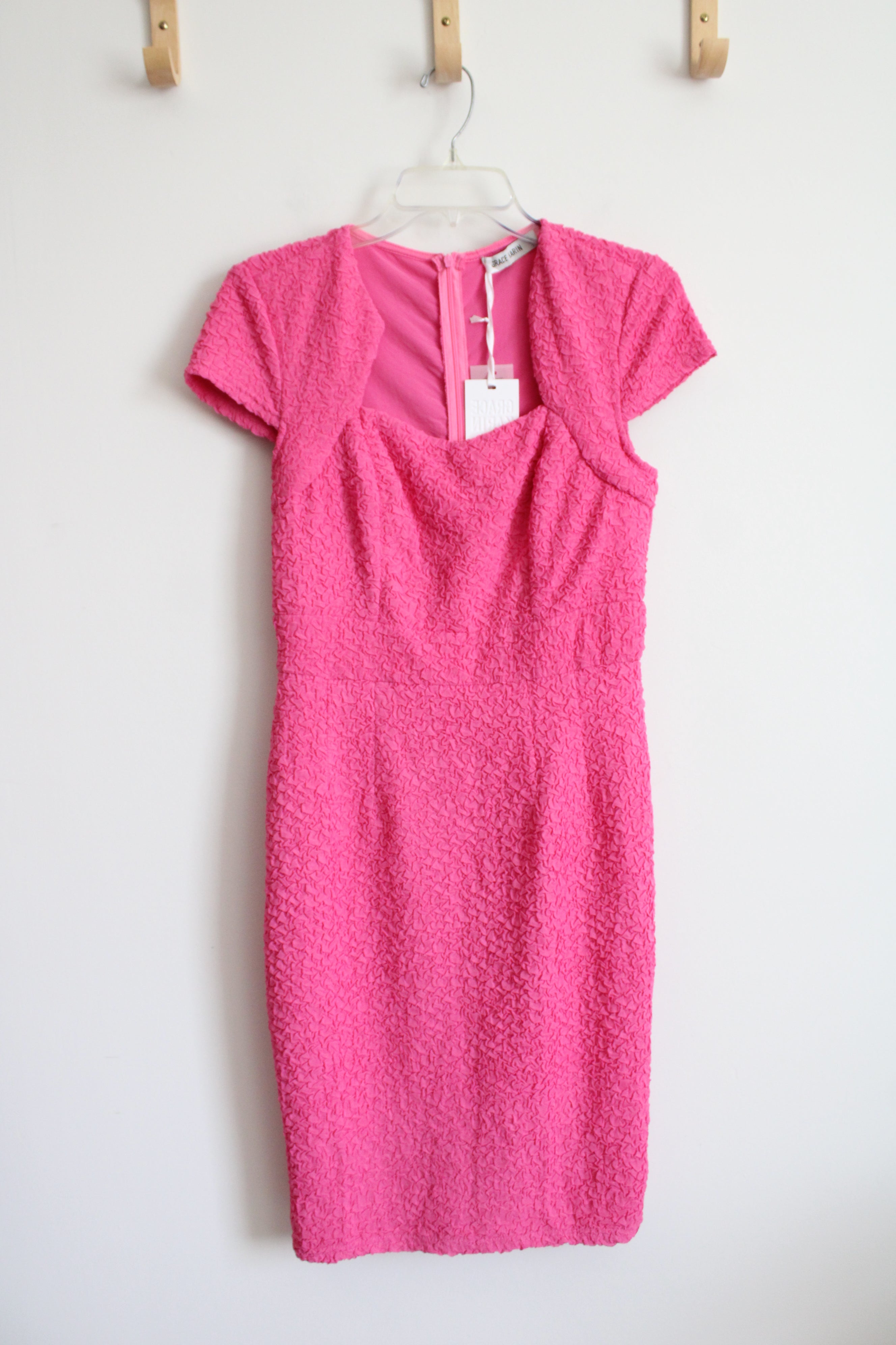 NEW Grace Karin Pink Textured Cap Sleeved Dress | M