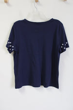 Christopher & Banks Navy Blue Studded Tee | M