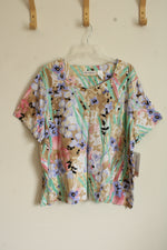 New Alfred Dunner Paisley Tropical Floral Print SS Top with Beaded Neckline | XXL