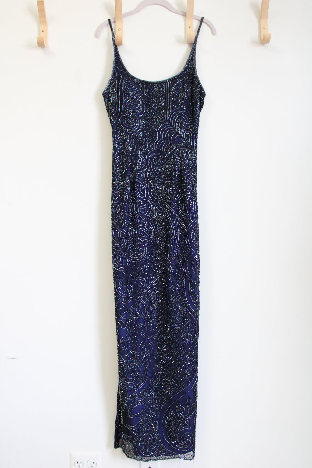 Sean Collection Vintage Silk Blue Beaded Slit Dress | M