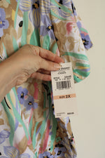 New Alfred Dunner Paisley Tropical Floral Print SS Top with Beaded Neckline | XXL