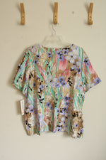 New Alfred Dunner Paisley Tropical Floral Print SS Top with Beaded Neckline | XXL