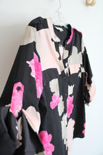 Calvin Klein Black & Pink Floral Button Down Top | S