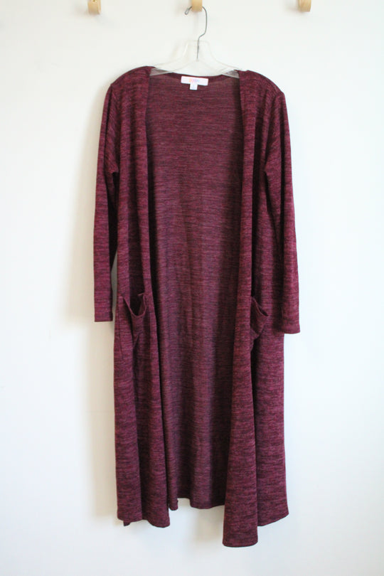 LuLaRoe Red Maroon Long Open Front Cardigan | M