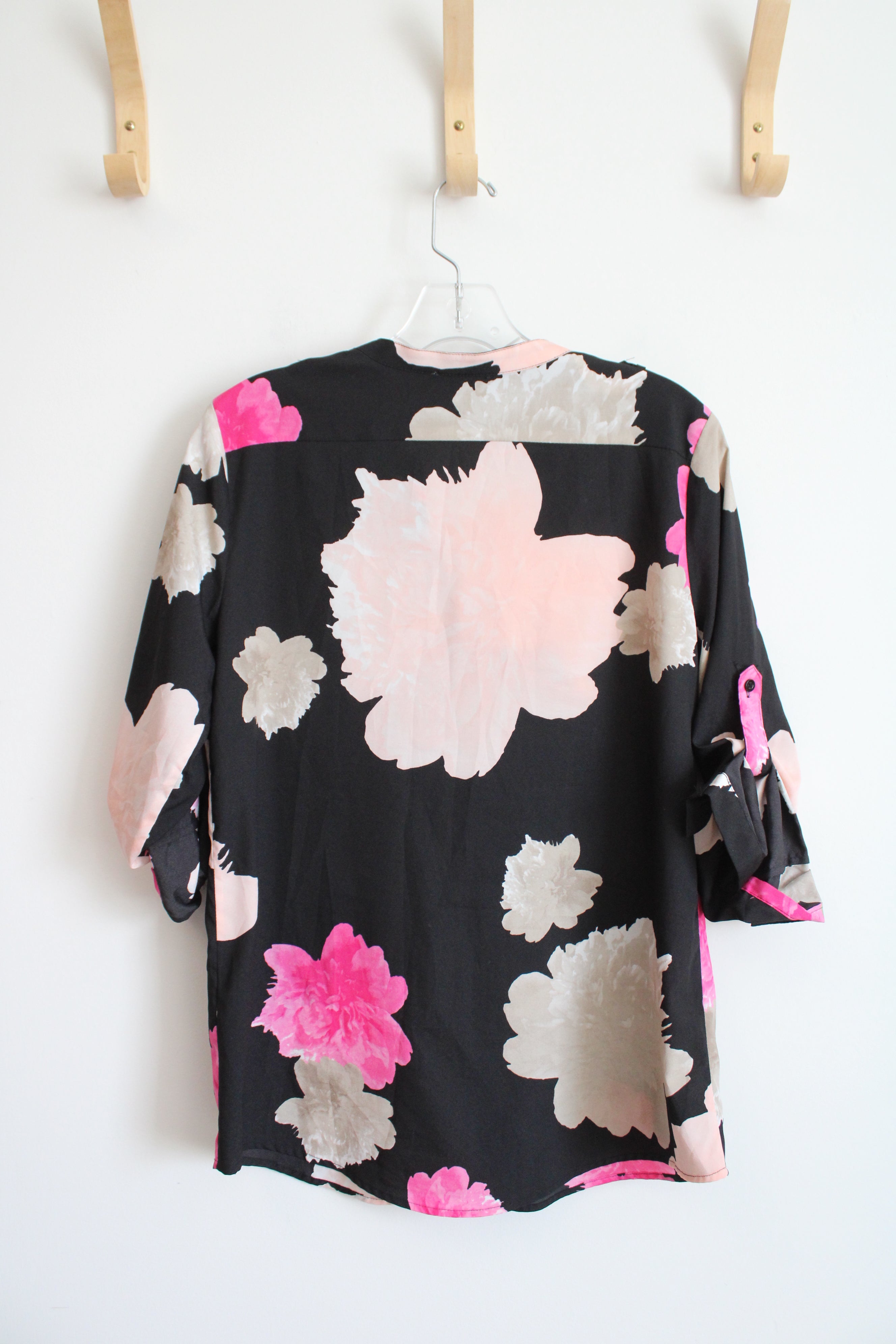 Calvin Klein Black & Pink Floral Button Down Top | S