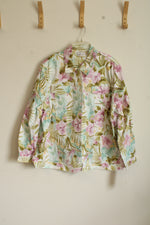 New Alfred Dunner Purple Green and Teal Tropical Floral Print Button-down Collared Jacket | 22W