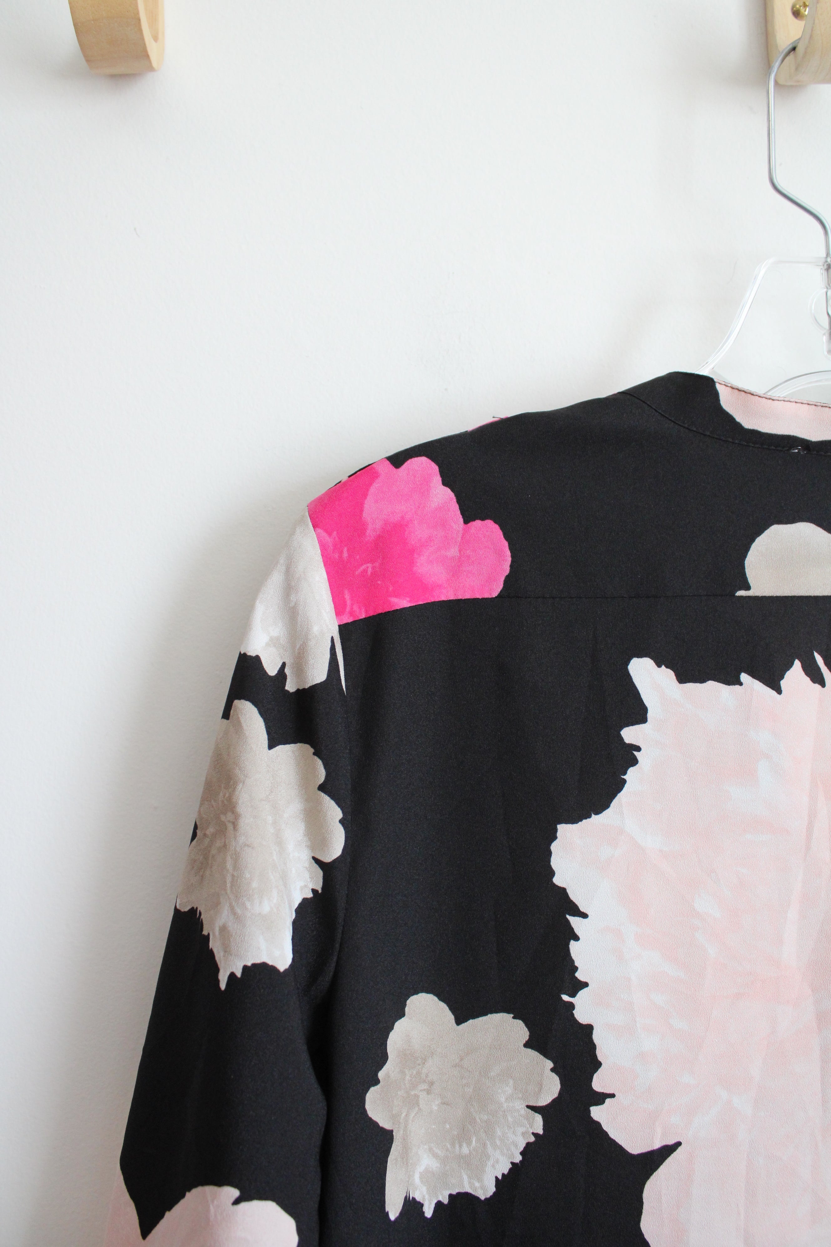 Calvin Klein Black & Pink Floral Button Down Top | S