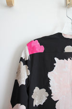 Calvin Klein Black & Pink Floral Button Down Top | S