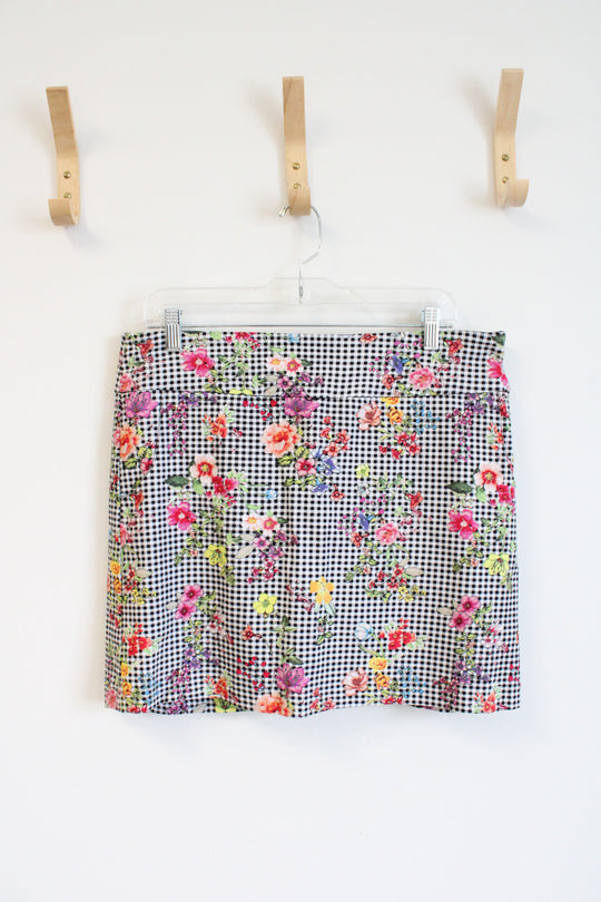 Zac & Rachel Black & White Checkered Colorful Floral Skort | 14