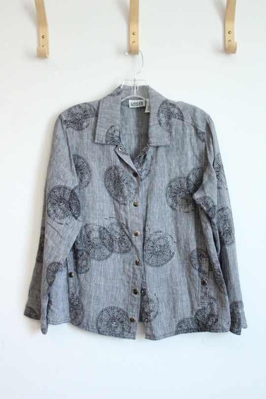Chico's Design Gray Linen Button Down Shirt | 1