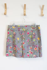 Zac & Rachel Black & White Checkered Colorful Floral Skort | 14