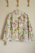 New Alfred Dunner Purple Green and Teal Tropical Floral Print Button-down Collared Jacket | 22W