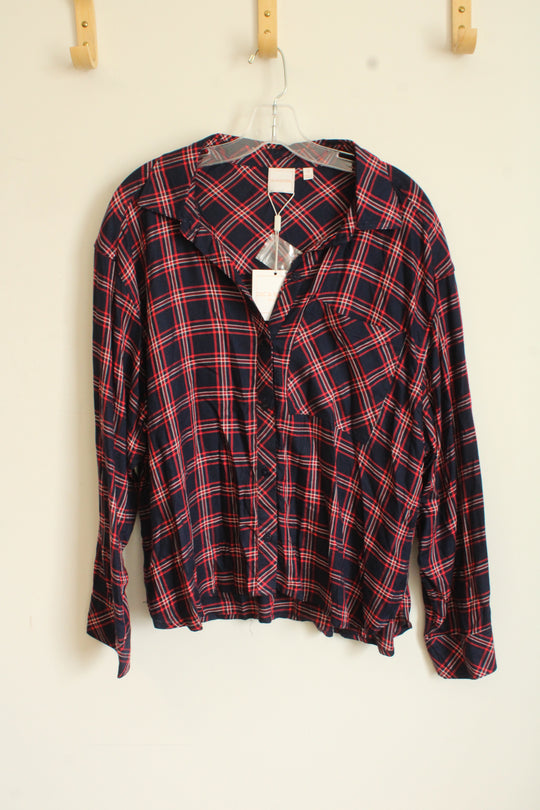 NEW Zac and Rachel Navy and Red Plaid Button Down Shirt | XL