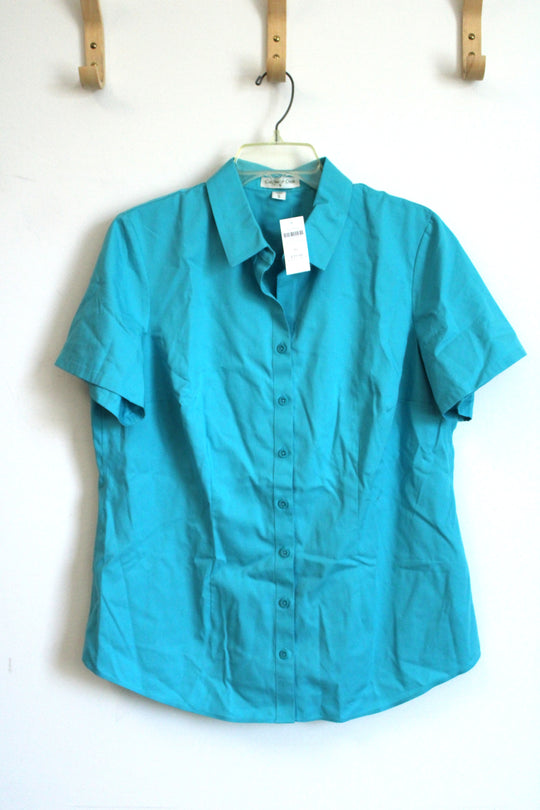 NEW Coldwater Creek Teal Short Sleeve Button Down Shirt | XL