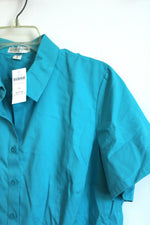 NEW Coldwater Creek Teal Short Sleeve Button Down Shirt | XL