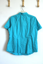 NEW Coldwater Creek Teal Short Sleeve Button Down Shirt | XL