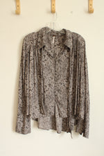Free People LS Ruffled Snake Print Blouse | M