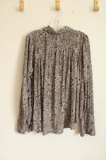 Free People LS Ruffled Snake Print Blouse | M