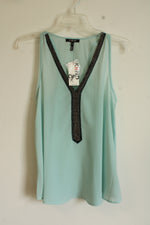 NEW Kind Of Teal Chiffon Tank with Beaded Collar | S