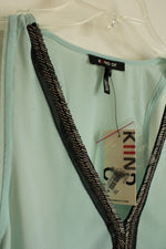 NEW Kind Of Teal Chiffon Tank with Beaded Collar | S