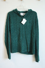 NEW Hastings & Smith Emerald Green Cable Knit Hooded Sweater | XL