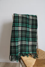 Vintage Collegiate Robe Brownsville Woolen Mills Green & Black Plaid Fringe Wool Blanket