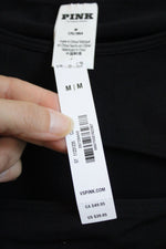 NEW Pink Victoria's Secret Black Cropped Cut-out Long Sleeve Top | M