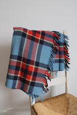 Vintage Troy Robe Blue Red & Yellow Plaid Wool Fringe Blanket