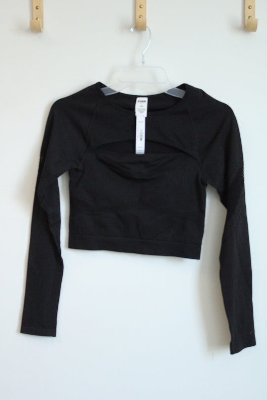 NEW Pink Victoria's Secret Black Cropped Cut-out Long Sleeve Top | M