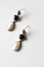 Onyx & Mother Of Pearl Sterling Silver Stud Dangle Earrings