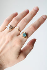 Blue Zircon Art Deco 10K Yellow Gold Floral  Ring | Size 6.5