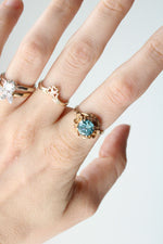 Blue Zircon Art Deco 10K Yellow Gold Floral  Ring | Size 6.5