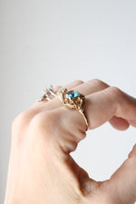 Blue Zircon Art Deco 10K Yellow Gold Floral  Ring | Size 6.5