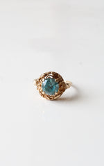 Blue Zircon Art Deco 10K Yellow Gold Floral  Ring | Size 6.5
