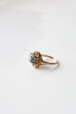 Blue Zircon Art Deco 10K Yellow Gold Floral  Ring | Size 6.5